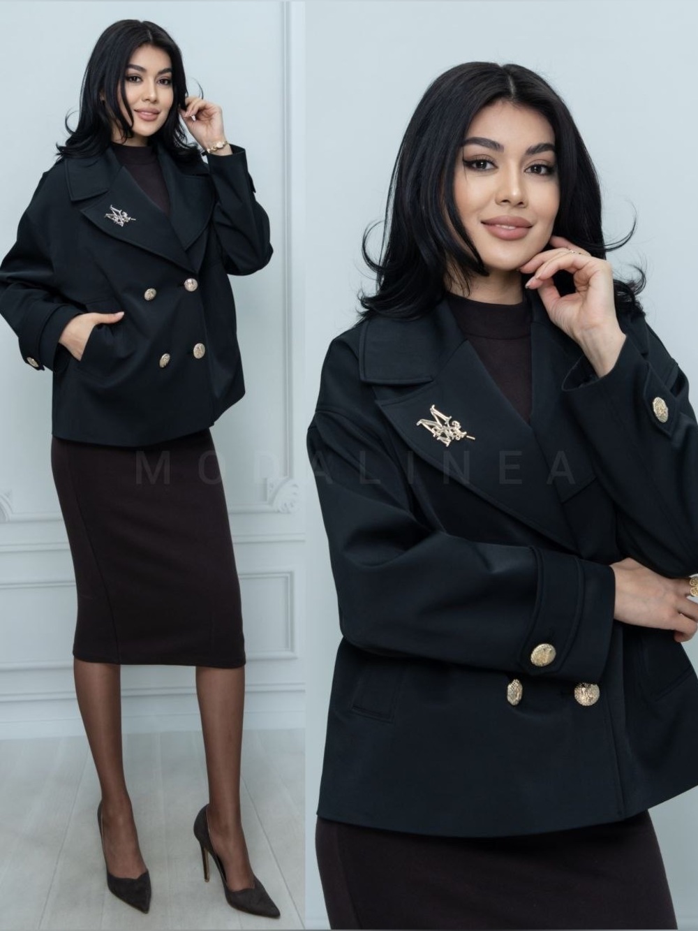 MaxMara Black Double-Breasted Blazer with Gold Buttons